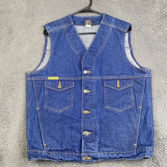 Prison Blues Denim Vest Mens Large Blue Workwear Button Front Made in USA Cotton - Picture 1 of 9